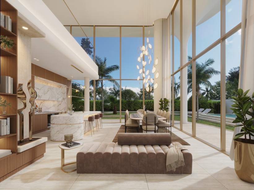 Ocean House by Ellington — corner living space render with sea frontage