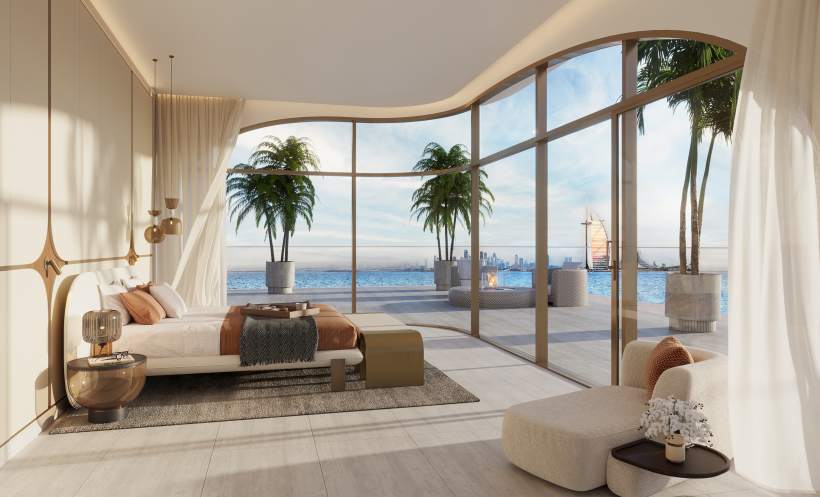 Ocean House by Ellington — penthouse bedroom render with sea views